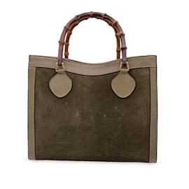 Gucci-Vintage Green Suede Leather Princess Diana Bamboo Tote Bag-Green