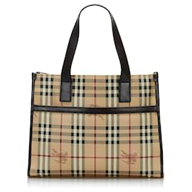 Burberry-Burberry Brown Haymarket Check Tote-Brown,Beige