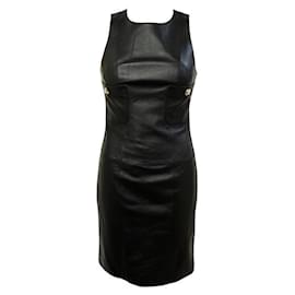 Chanel-NEW CHANEL SLEEVELESS DRESS P73727 34 36 S GRIPOIX LEATHER LEATHER DRESS-Black