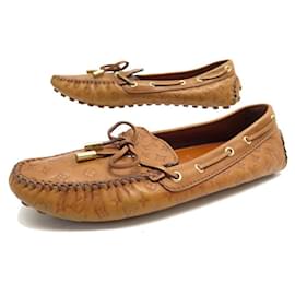 Louis Vuitton-LOUIS VUITTON DRIVER SHOES MONOGRAM LEATHER MOCCASIN 38.5 LOAFERS SHOES-Camel