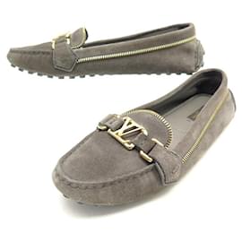Louis Vuitton-LOUIS VUITTON SHOES OXFORD MOCCASIN 38.5 TAUPE SUEDE SUEDE SHOES-Taupe