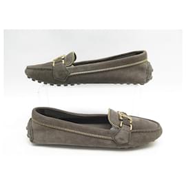 Louis Vuitton-LOUIS VUITTON SHOES OXFORD MOCCASIN 38.5 TAUPE SUEDE SUEDE SHOES-Taupe