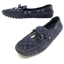 Louis Vuitton-LOUIS VUITTON DRIVER MOCCASIN SHOES 38.5 BLUE SUEDE LOAFERS SHOES-Blue