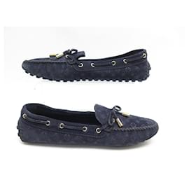 Louis Vuitton-LOUIS VUITTON DRIVER MOCCASIN SHOES 38.5 BLUE SUEDE LOAFERS SHOES-Blue