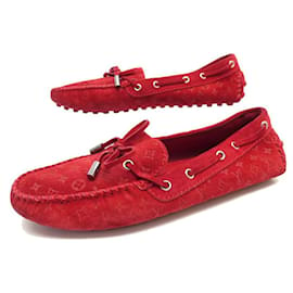 Louis Vuitton-LOUIS VUITTON DRIVER MOCCASIN SHOES 38 RED SUEDE RED LOAFERS SHOES-Red