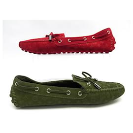 Louis Vuitton-LOUIS VUITTON DRIVER MOCCASIN SHOES 38 RED SUEDE RED LOAFERS SHOES-Red