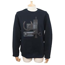 Hermès-NEW HERMES SWEATER PATCH LEATHER RIDING DETAILS S 46 NAVY BLUE COTTON SWEATSHIRT-Navy blue