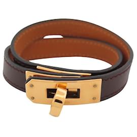 Hermès-Hermès Kelly lined lap bracelet 20 CM LEATHER BOX BROWN LEATHER BANGLE-Brown