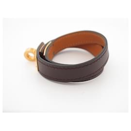 Hermès-Hermès Kelly lined lap bracelet 20 CM LEATHER BOX BROWN LEATHER BANGLE-Brown
