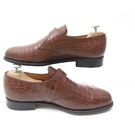 JM Weston-JM WESTON FLORE SHOES 531 Church´s Loafers 9E 43 CROCODILE LEATHER SHOES-Brown