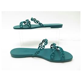 Hermès-NEW HERMES RIVAGE ANCHOR CHAIN SANDALS 40 GREEN SHOES GREEN RUBBER-Green