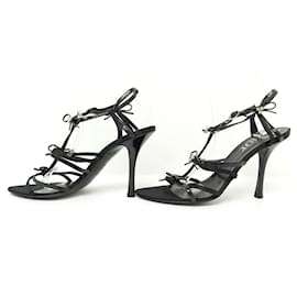 Dior-DIOR SHOES PUMPS WITH KNOTS AND JEWELRY 40 BLACK LEATHER SANDALS SHOES-Black