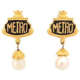 Karl Lagerfeld PENDIENTES VINTAGE ESTACIÓN DE METRO DE KARL LARGERFLED PENDIENTES CON PERLAS Dorado
