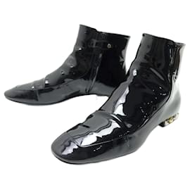 Louis Vuitton-LOUIS VUITTON SIXTIES FLAT ANKLE BOOT SHOES 40 Patent leather ankle boots-Black