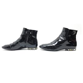 Louis Vuitton-LOUIS VUITTON SIXTIES FLAT ANKLE BOOT SHOES 40 Patent leather ankle boots-Black
