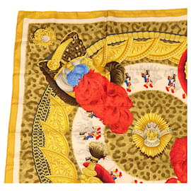 Hermès-HERMES CARRE 90 Scarf ""CASQUES et PLUMETS"" Silk Yellow Auth am4103-Yellow