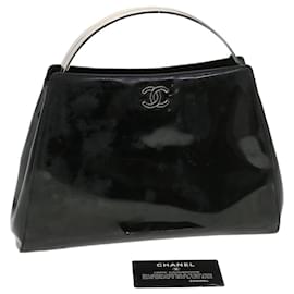 Chanel-CHANEL Hand Bag Enamel Black CC Auth 39199-Black