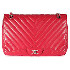 Chanel-Chanel Pink Lambskin Chevron Jumbo Single Flap Bag-Pink