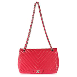 Chanel-Chanel Pink Lambskin Chevron Jumbo Single Flap Bag-Pink