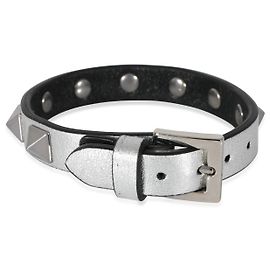 Pulseira de couro com tachas de metal prateado Valentino Prata Metálico