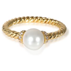 Anello David Yurman Petite Solari con perla e diamanti 18K oro giallo 0.08 ctw Argento Metallico