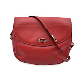 Gucci-Vintage Red Leather Flap Crossbody Messenger Bag-Red