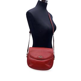 Gucci-Vintage Red Leather Flap Crossbody Messenger Bag-Red