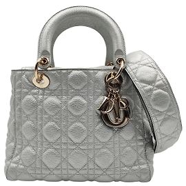 Bolsa soft Christian Dior Lady Dior em couro prateado Prata
