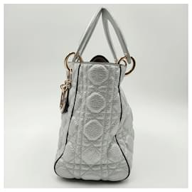 Dior-Christian Dior Lady Dior soft bag in silver leather-Silvery