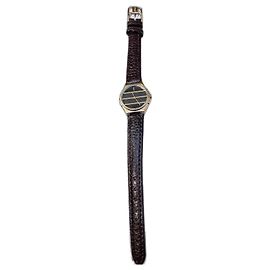 Superb refurbished vintage Yves Saint Laurent watch Black Golden Dark brown