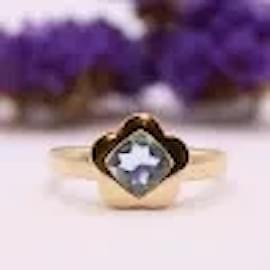 Autre Marque-Vintage gold aquamarine flower shape ring 750%O-Light blue,Gold hardware