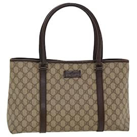 Gucci-GUCCI GG Canvas Tote Bag PVC Leather Beige 114595 Auth am4119-Beige