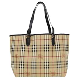 Burberry-BURBERRY Nova Check Tote Bag PVC Leather Beige Auth 39657-Beige