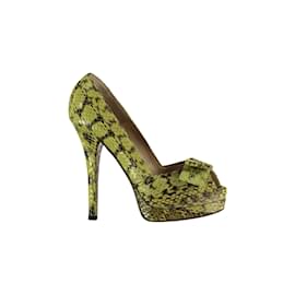 Fendi-Zapatos de tacón con plataforma y punta abierta de piel de serpiente Fendi-Amarillo