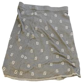 Fendi-FENDI Zucchino Skirt Cotton Rayon Gray Auth ar3701-Grey
