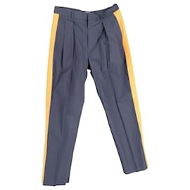Valentino Garavani-Pantalones plisados de algodón multicolor con ribete lateral en contraste Valentino Garavani-Multicolor