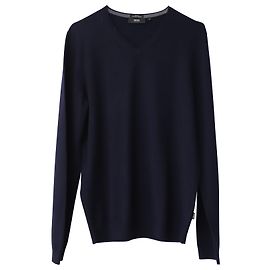 Hugo Boss Boss Slim Fit Pull Col V en Laine Mérinos Bleu Marine Bleu Bleu Marine