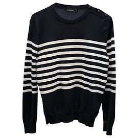 Gestreifter Rundhalspullover von Ermenegildo Zegna aus marineblauer Baumwolle Blau Marineblau