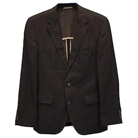 Hugo Boss-Boss Single-Breasted Blazer Jacket in Brown Linen-Brown