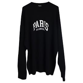 Pullover mit „Cities“-Applikation von Balenciaga aus schwarzer Wolle Schwarz