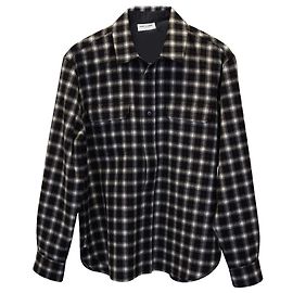 Saint Laurent Long-Sleeved Flannel Shirt in Black Print Wool Other