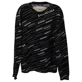 Balenciaga-Balenciaga Logo All Over Crewneck Sweater in Black Print Wool-Other