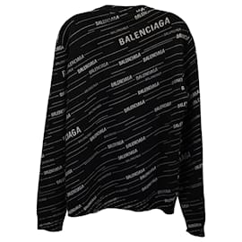 Balenciaga-Balenciaga Logo All Over Crewneck Sweater in Black Print Wool-Other