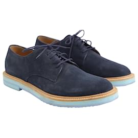 Gucci-Gucci Lace Up Derby Shoes in Navy Blue Suede-Blue,Navy blue