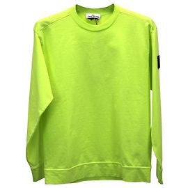 Rundhals-Sweatshirt mit Stone Island-Logo-Patch aus neongrüner Baumwolle Grün