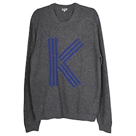 Kenzo-Kenzo Pull en maille à logo K en laine grise-Gris