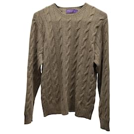 Ralph Lauren-Ralph Lauren Cable Knit Crewneck Sweater in Light Brown Cashmere -Brown