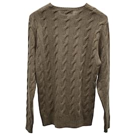 Ralph Lauren-Ralph Lauren Cable Knit Crewneck Sweater in Light Brown Cashmere -Brown