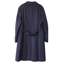 Gucci-Gucci Logo Embroidered Long Coat in Navy Blue Cashmere-Blue,Navy blue