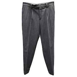 Brunello Cucinelli-Brunello Cucinelli Pantalon plissé à fines rayures en laine grise-Gris